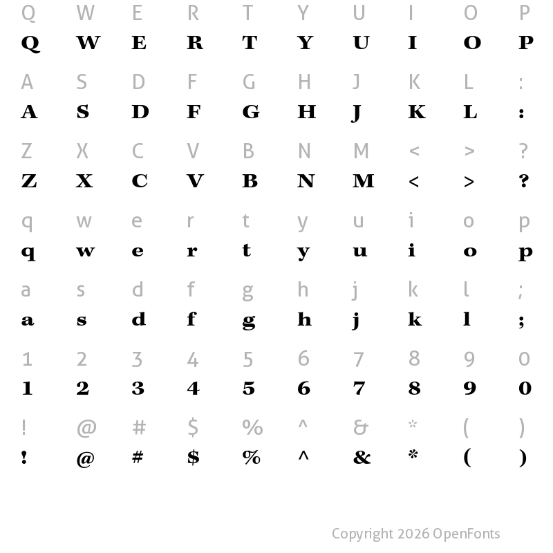 Character Map of Kepler Std Caption Bold Expanded