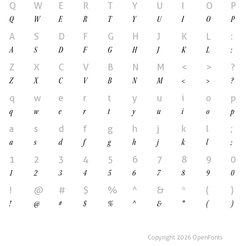 Character Map of Kepler Std Subhead Condensed Italic