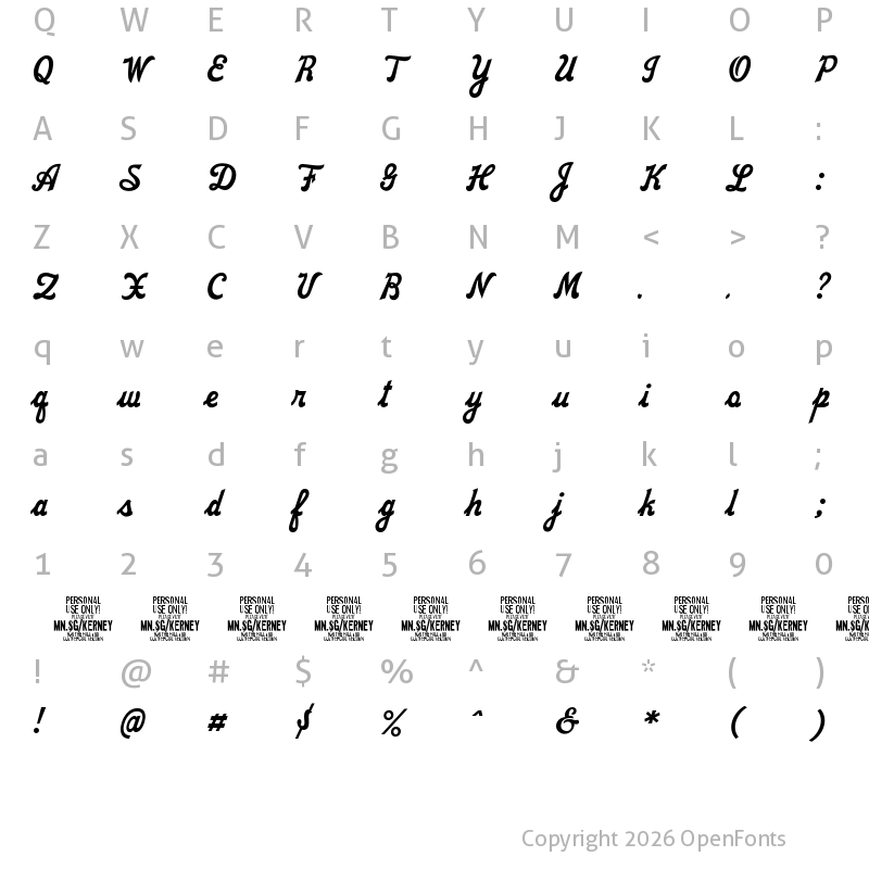 Character Map of Kerney Script PERSONAL USE Regular