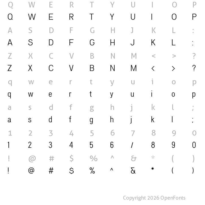 Character Map of Kernl Grotesk Condensed
