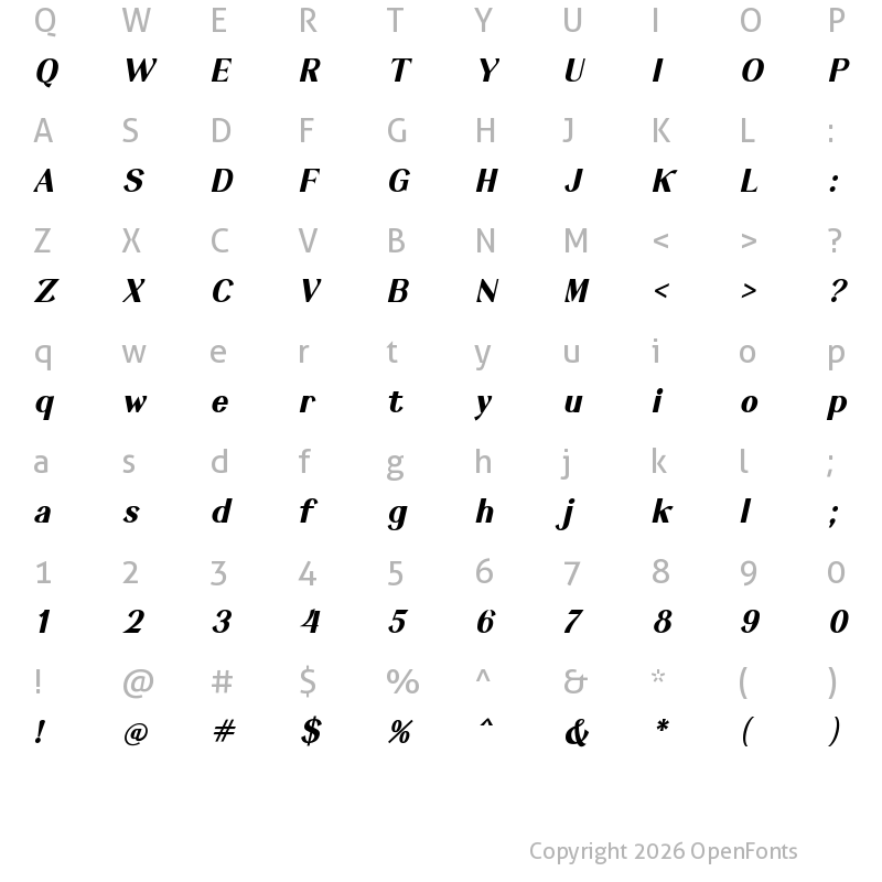 Character Map of Keystone Bold-Italic