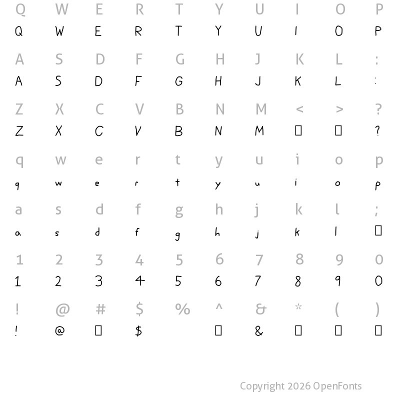 Character Map of KHandwriting Regular