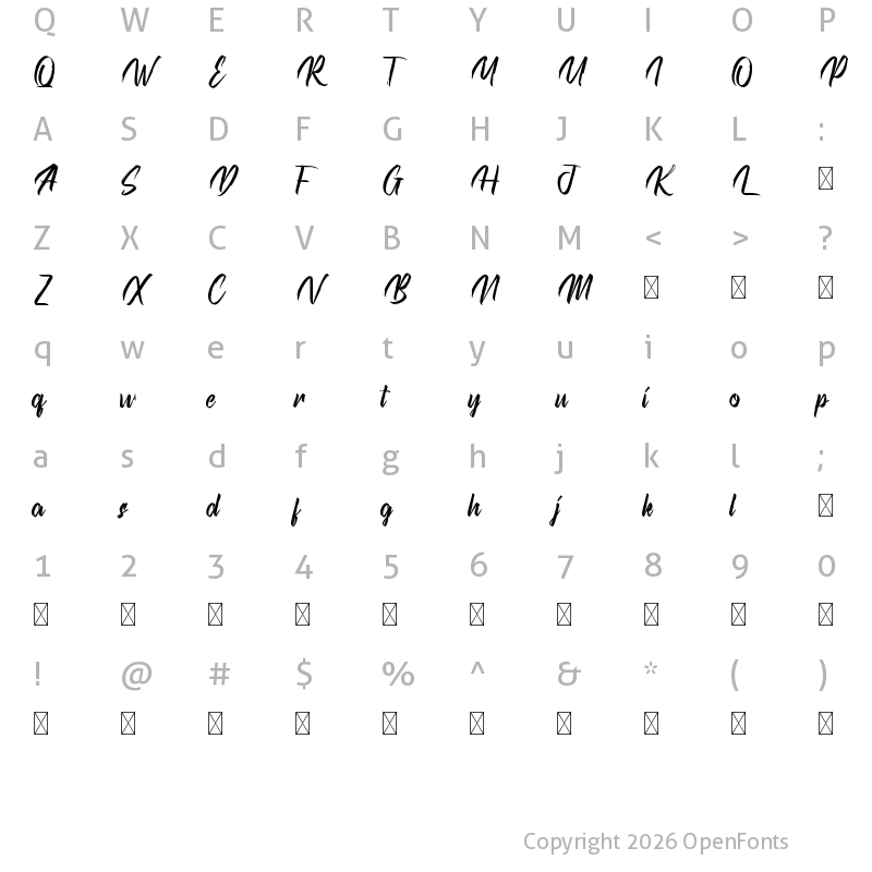 Character Map of Kicktails Demo Regular