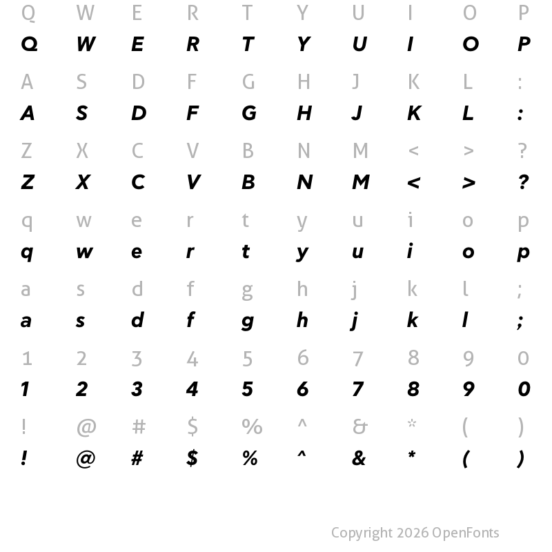 Character Map of KIDS Rikai Bold Italic