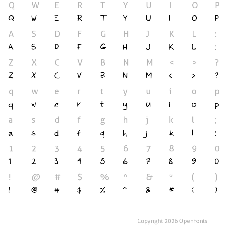 Character Map of Kims Hand Regular