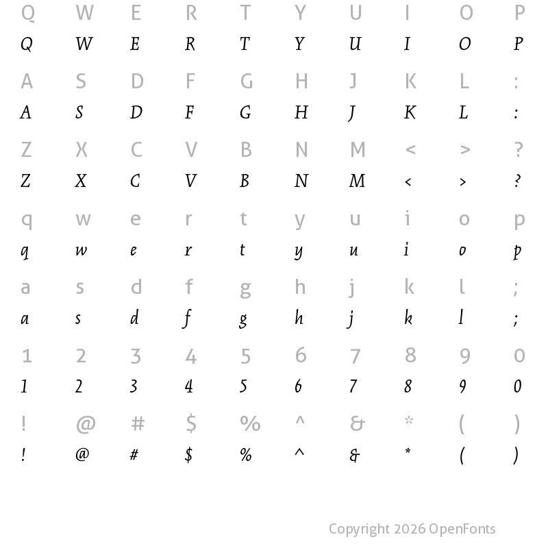 Character Map of Kinesis Pro 3 Italic