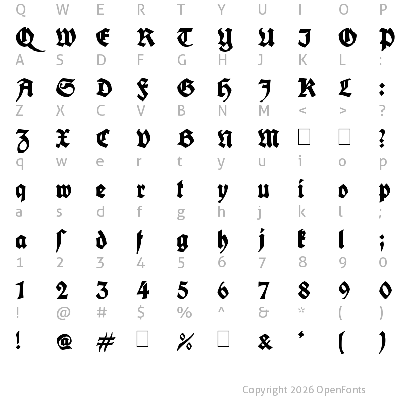 Character Map of King Arthur Legend Regular