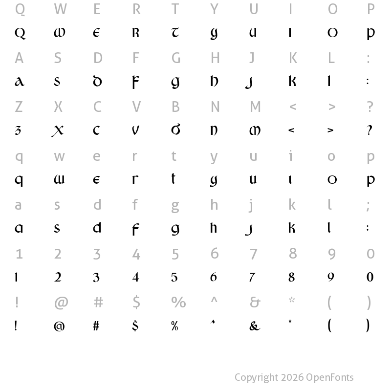 Character Map of King Castle Regular