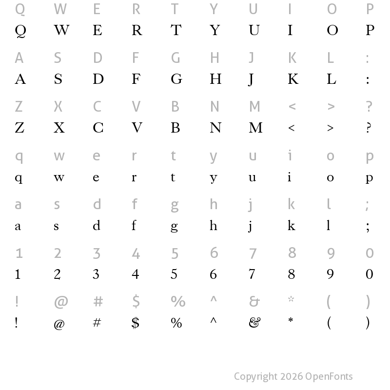 Character Map of Kings Caslon Display Trial Regular