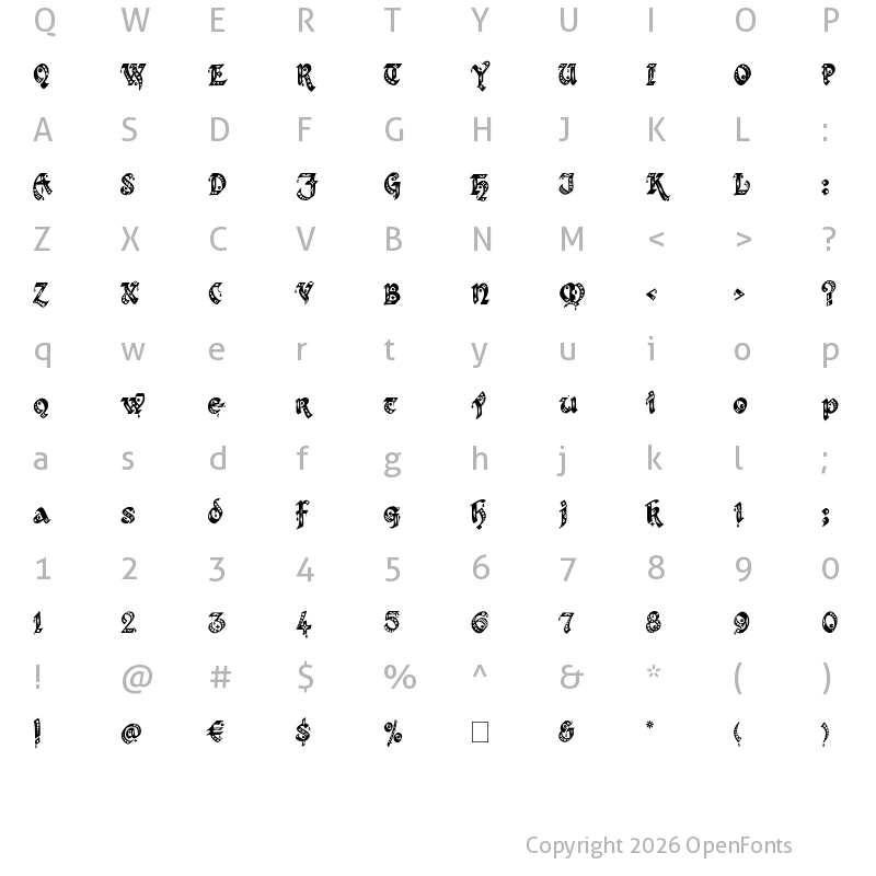 Character Map of Kingthings Gothique Regular