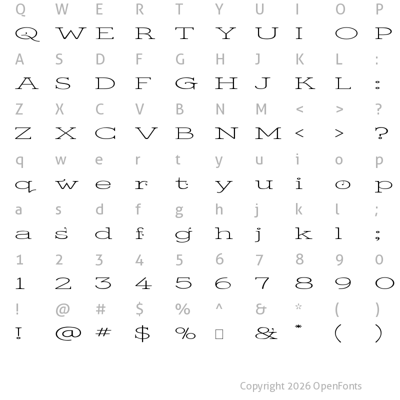 Character Map of Kingthings Serifique UL Wide Wide
