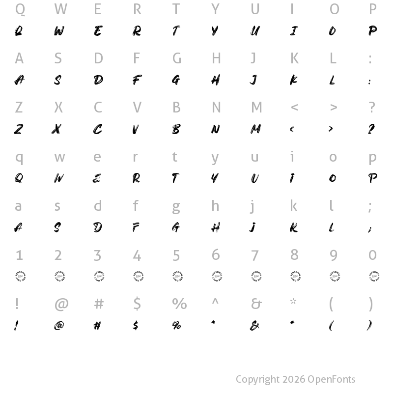 Character Map of Kirens Brush DEMO Regular