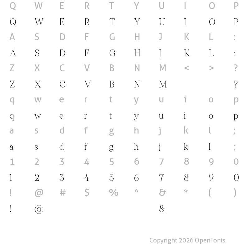 Character Map of Kisba Nova Headline Test Thin