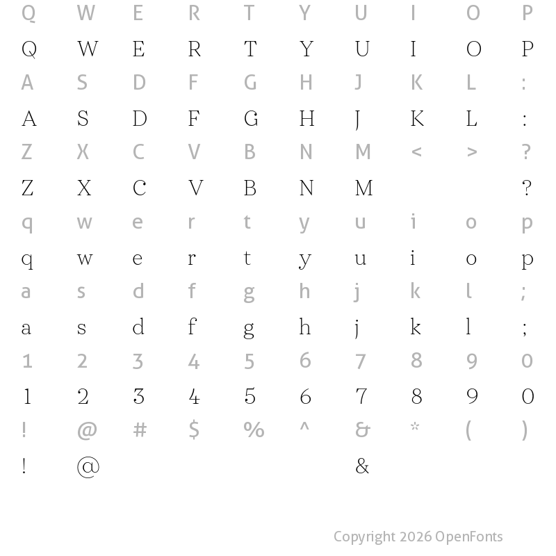 Character Map of Kisba Nova Text Test Thin