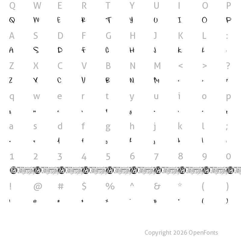 Character Map of Kiss Me Goodnight Regular
