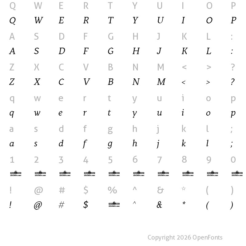 Character Map of Kitsch Text Trial Italic