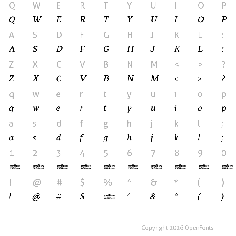 Character Map of Kitsch Text Trial Medium Italic