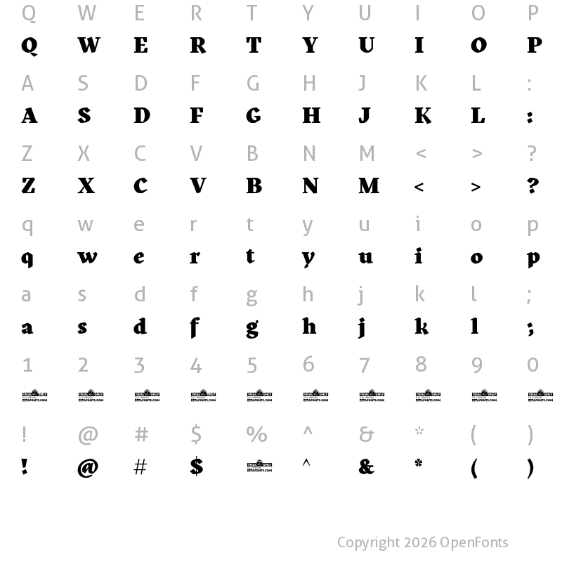 Character Map of Kitsch Trial Black