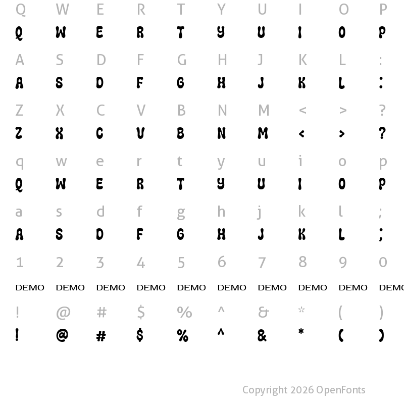 Character Map of Kitschy Retro Regular