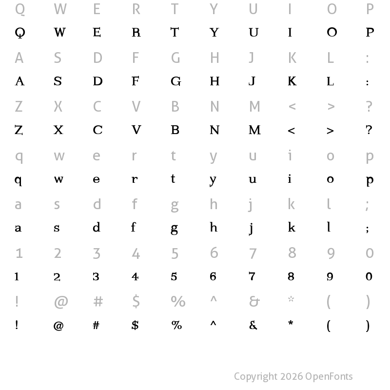 Character Map of KleinsForgottenRoman Regular
