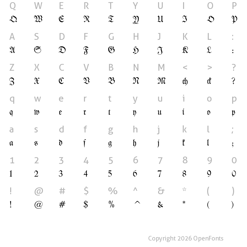Character Map of Kleist-Fraktur Regular