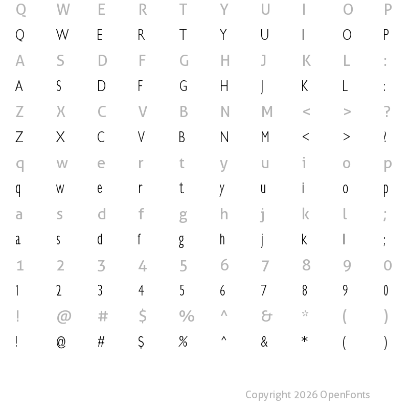 Character Map of KlillLightCondensed Regular
