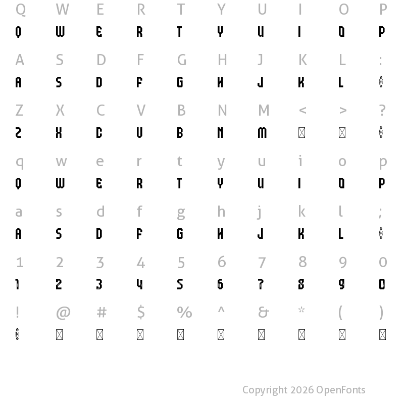 Character Map of Klops Regular Personal