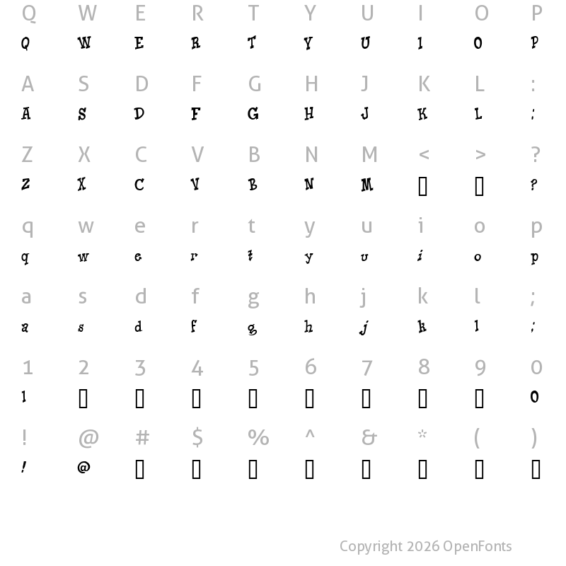 Character Map of Knick O Teen Regular