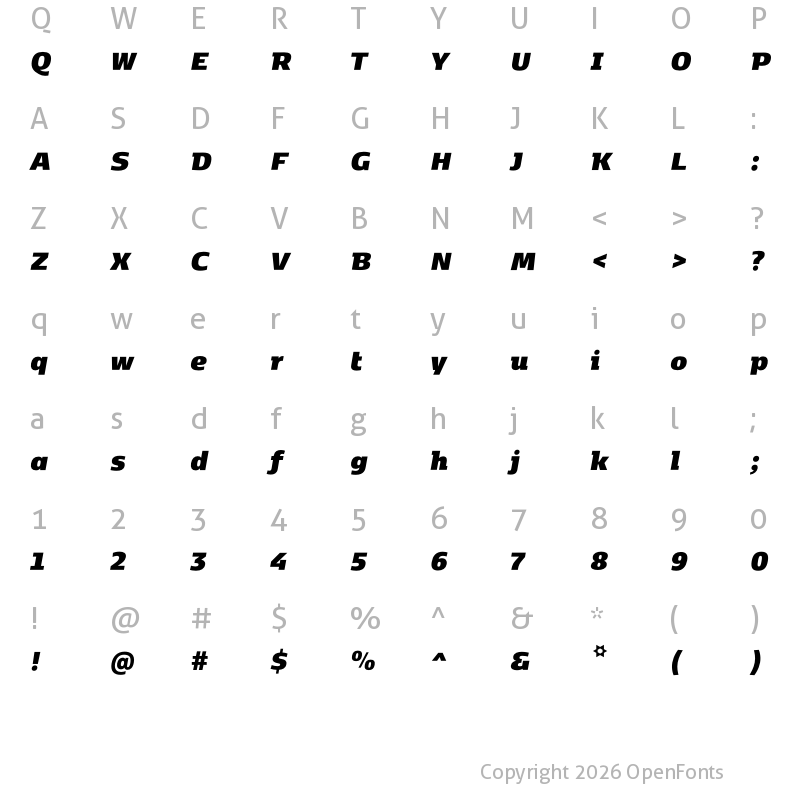 Character Map of Kobenhavn C ExtraBlack Italic