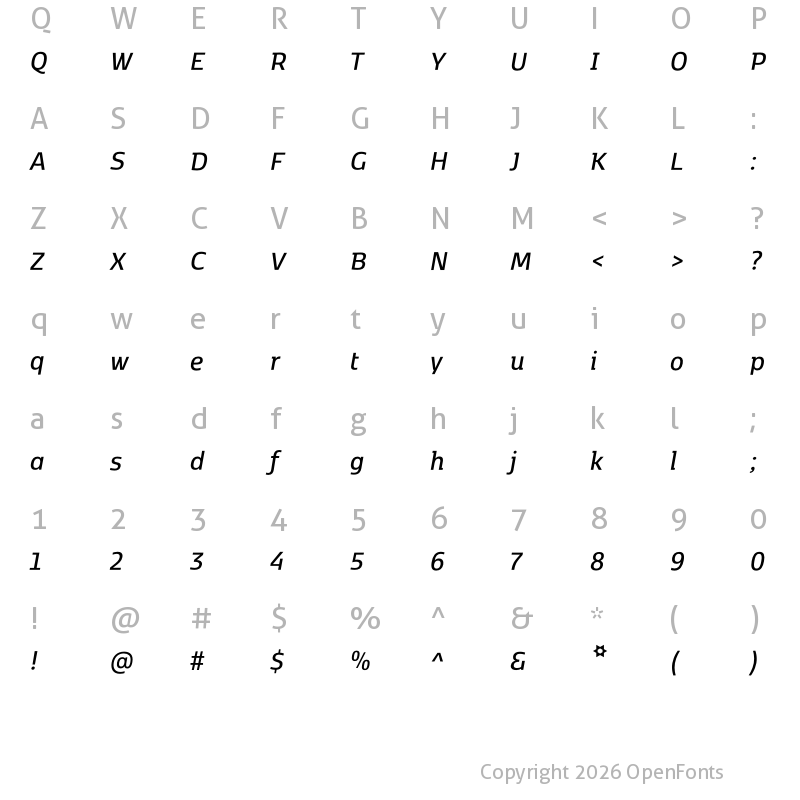 Character Map of Kobenhavn C SemiBold Italic