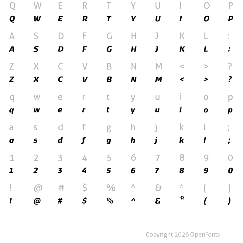 Character Map of Kobenhavn CS ExtraBold Italic