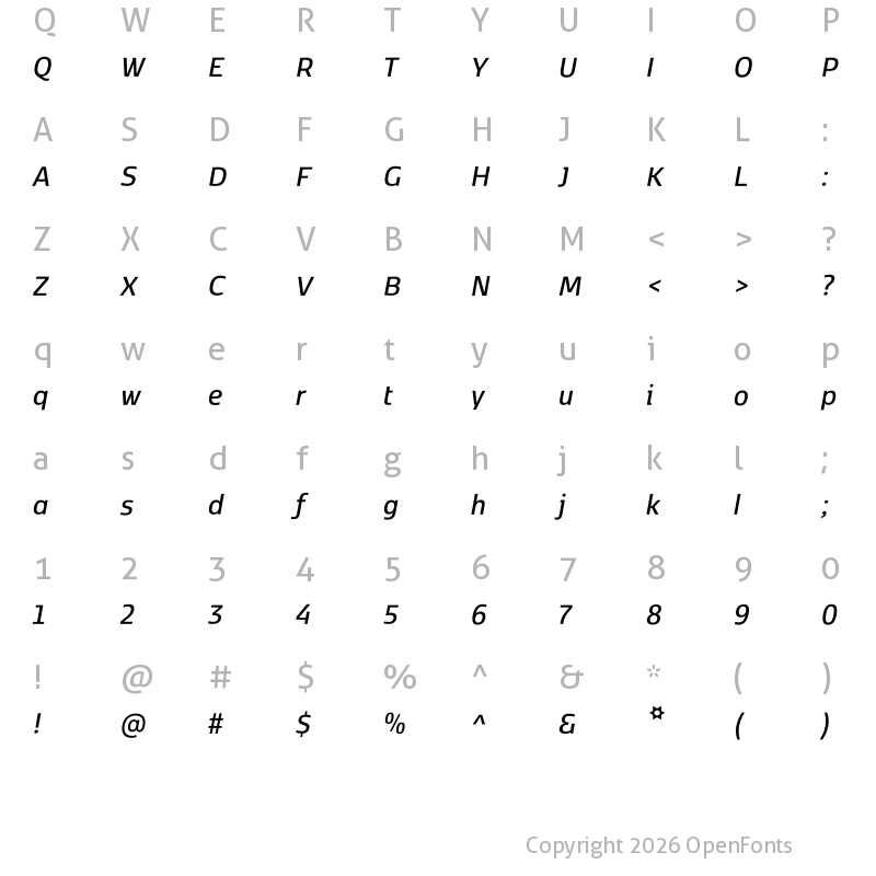 Character Map of Kobenhavn CS SemiBold Italic