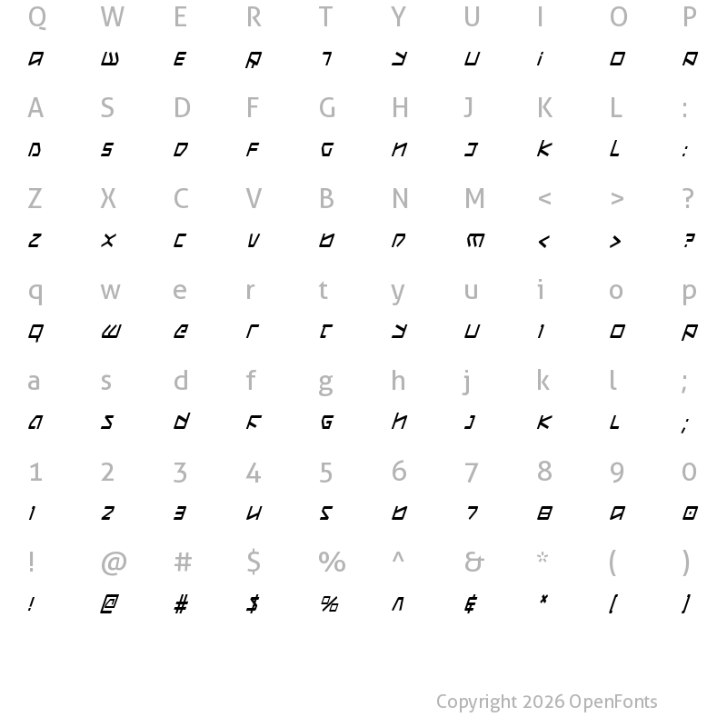 Character Map of Kobold Condensed Italic Condensed Italic