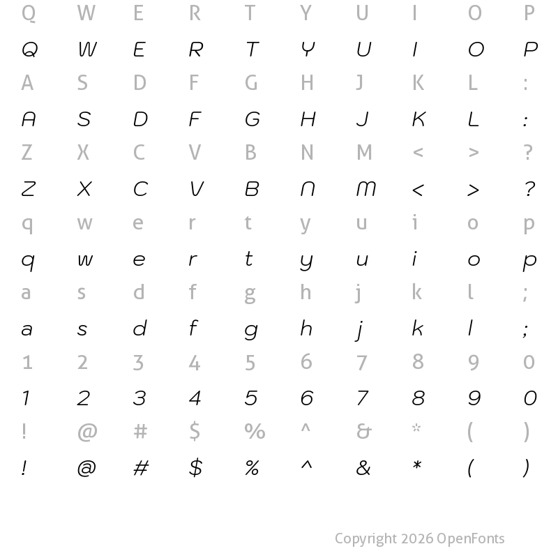 Character Map of Kodchasan Light Italic