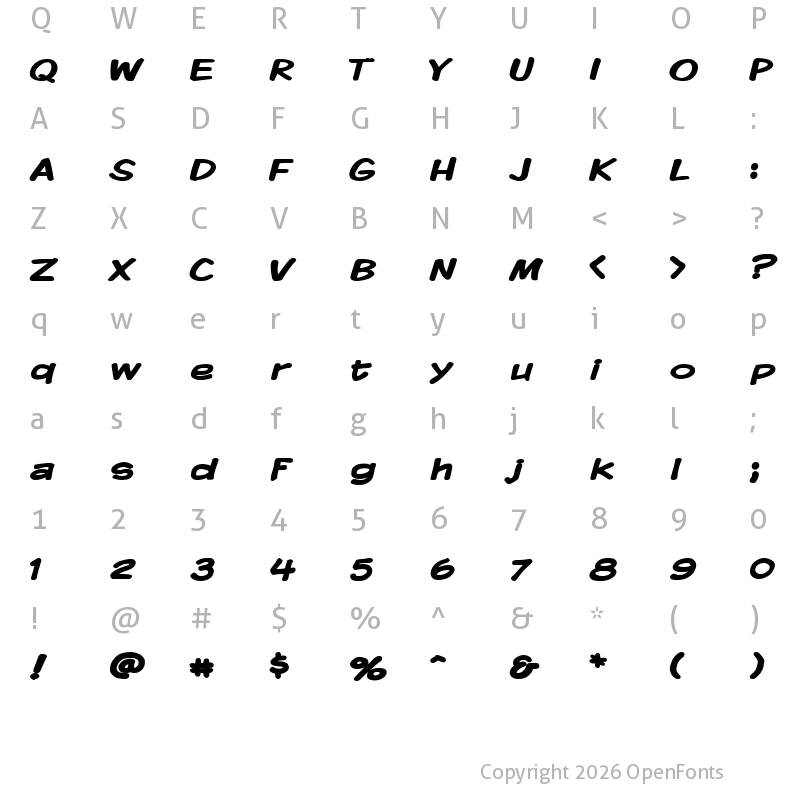 Character Map of Komika Display Wide Bold