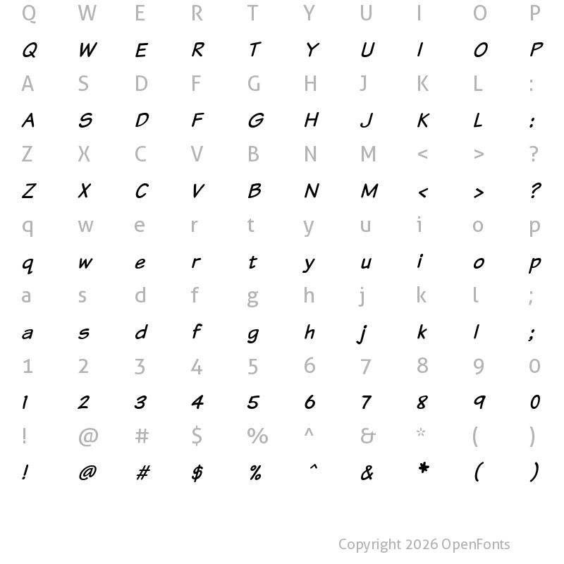 Character Map of Komika Text Italic