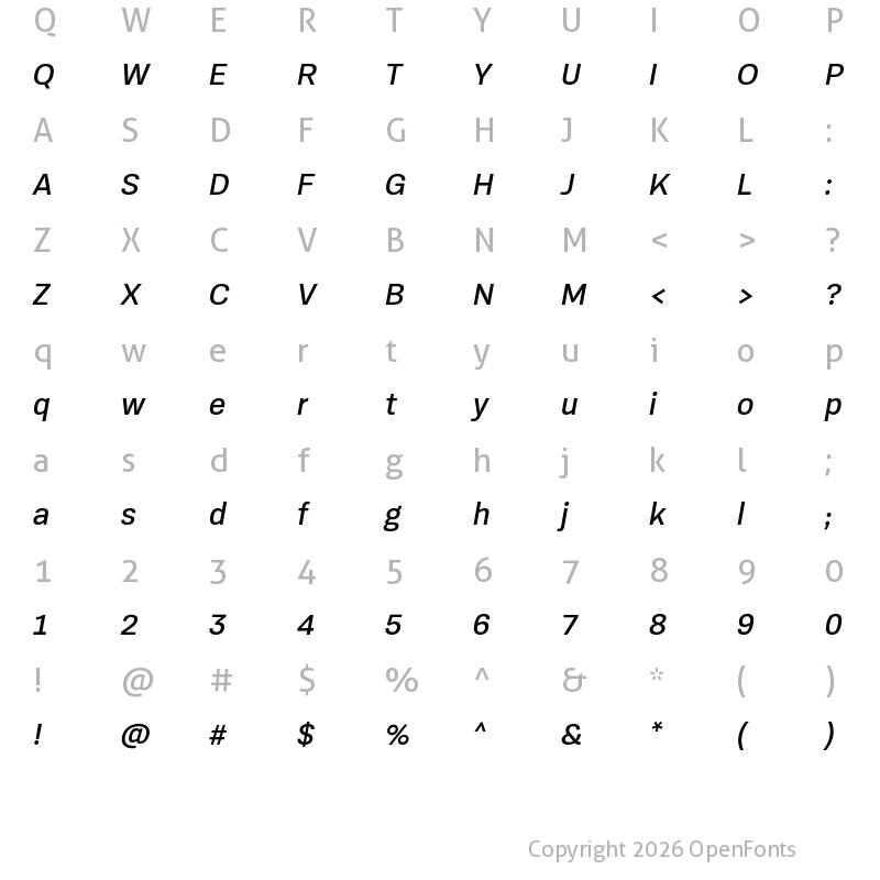 Character Map of Konkret Grotesk Pro Medium Italic