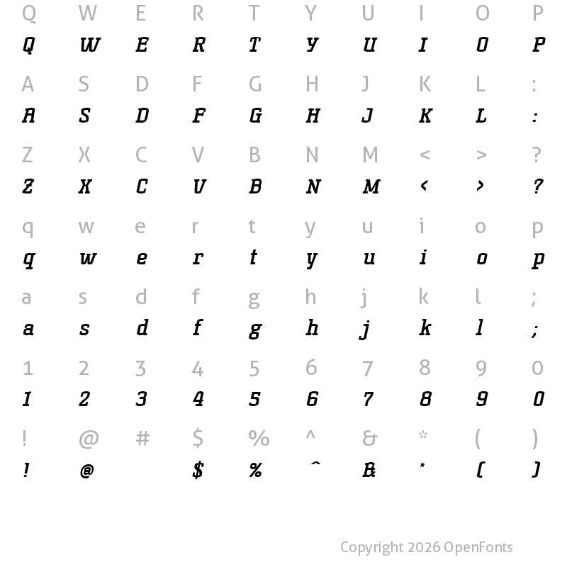 Character Map of Korneuburg Slab Bold Bold Italic