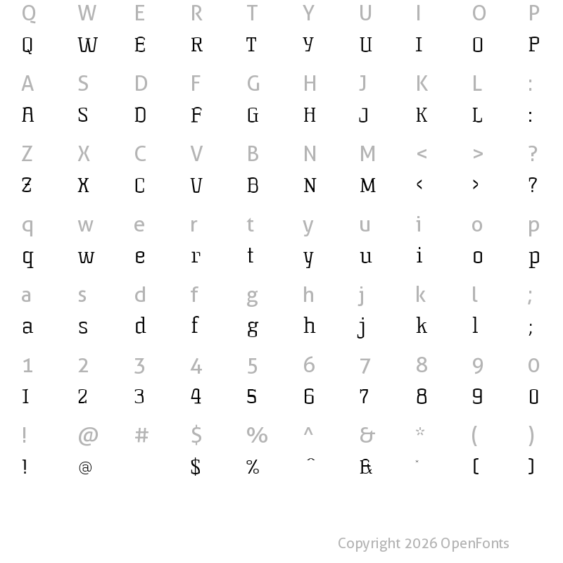 Character Map of Korneuburg Slab Light Light