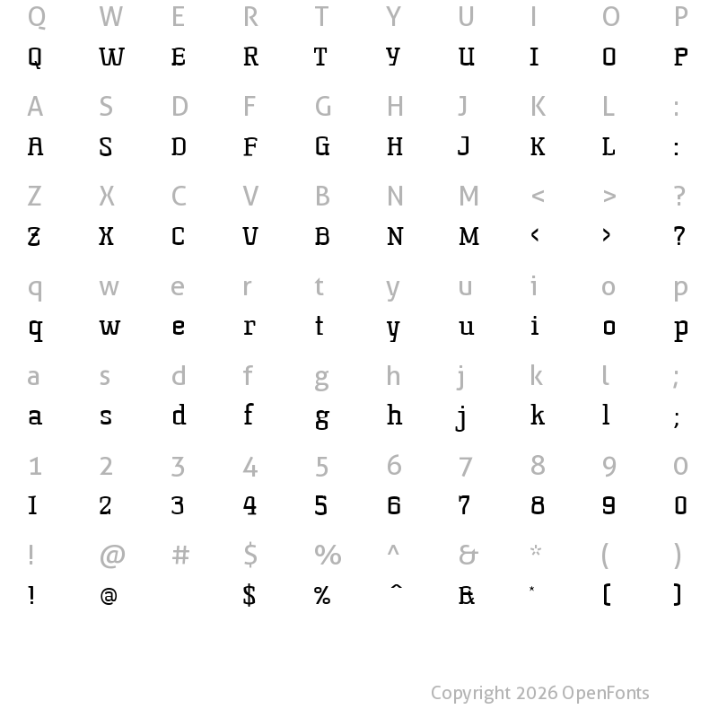 Character Map of Korneuburg Slab Regular Regular