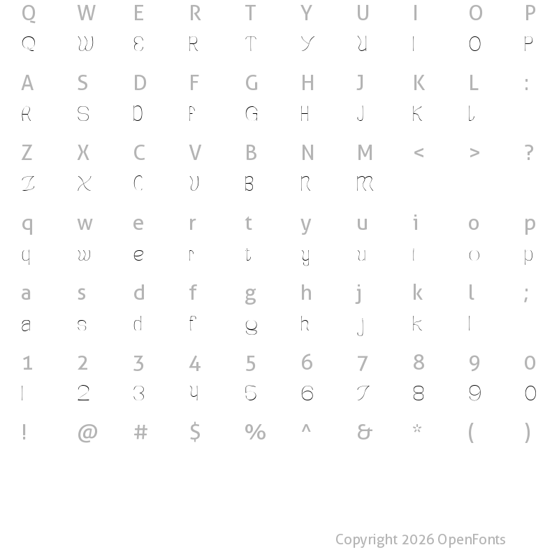 Character Map of Koumon Thin