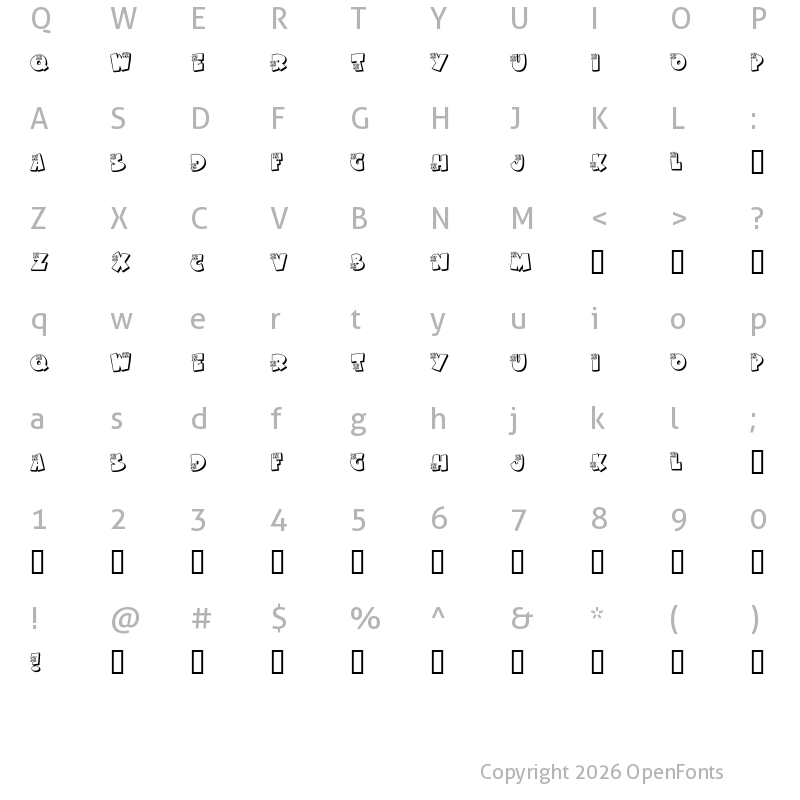 Character Map of KR Boo! Regular