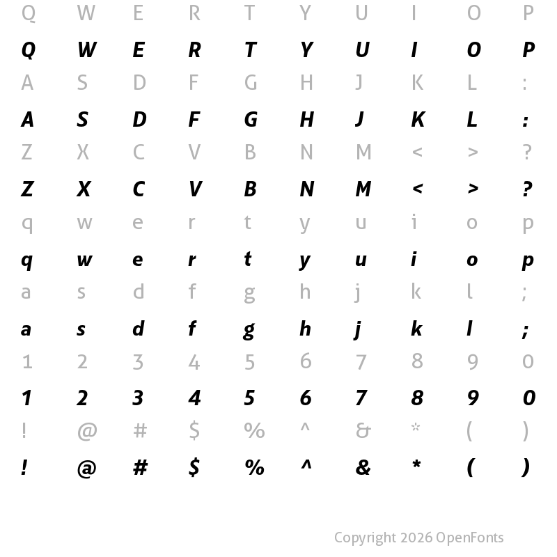 Character Map of Kranto Bold Normal Italic