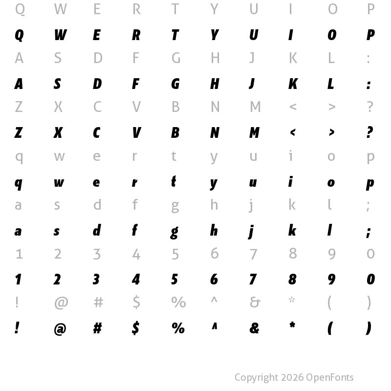 Character Map of Kranto Cond Black Display Italic