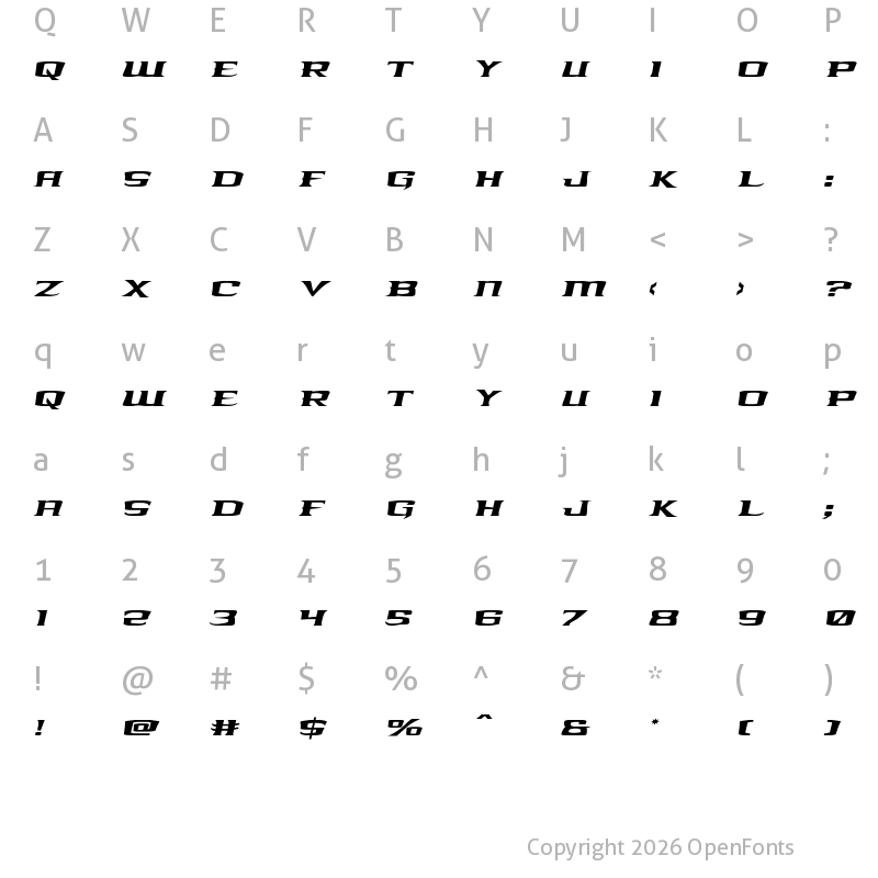 Character Map of Kreature Kombat Expanded Italic Expanded Italic