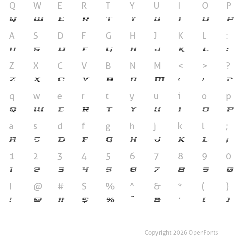 Character Map of Kreature Kombat Gradient Italic Italic
