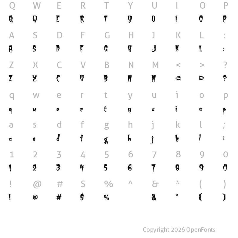 Character Map of Kreepy Krawly Regular