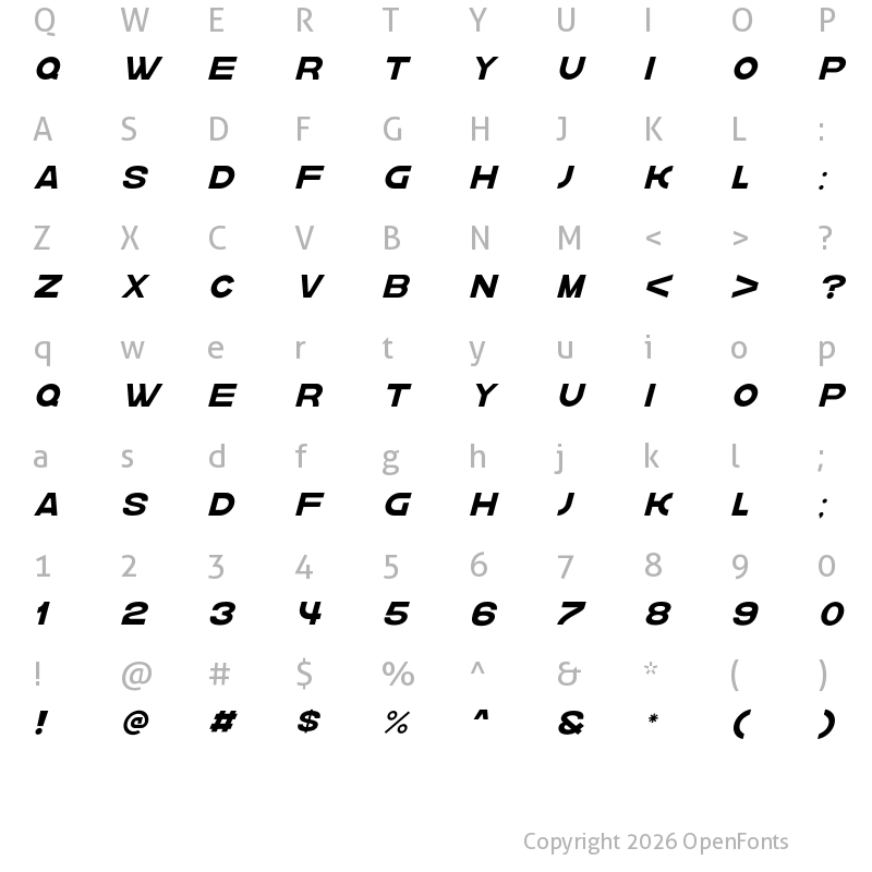 Character Map of krown oblique Regular