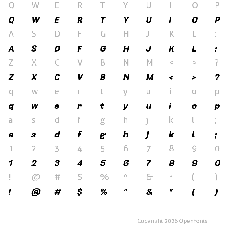 Character Map of Kruda Black Slanted