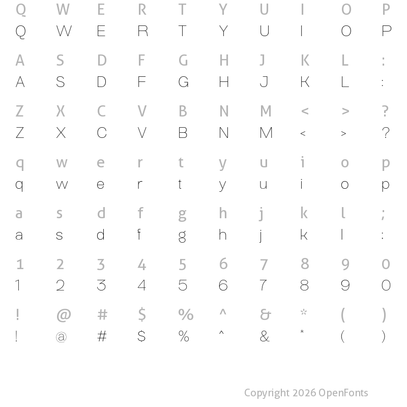 Character Map of KT Nirma Thin